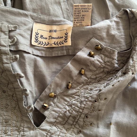 New Direction Long Sleeve Top 100% Cotton Embroidered Beaded Hippie Boho Size M - Picture 7 of 10